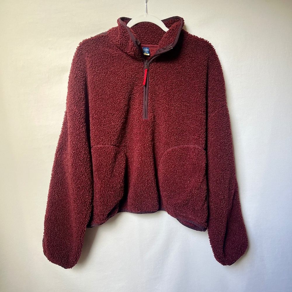 Women’s Old Navy Cozy Maroon Sherpa Quarter-Zip Pullover with pockets  – Size 2X